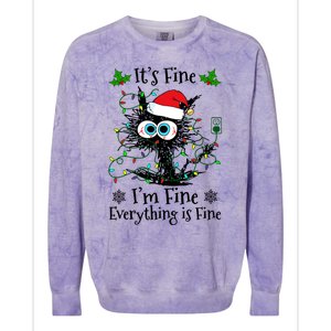 ItS Fine IM Fine Everything Is Fine Cat Christmas Lights Colorblast Crewneck Sweatshirt