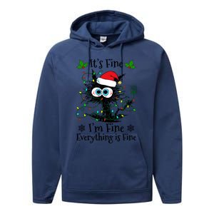 ItS Fine IM Fine Everything Is Fine Cat Christmas Lights Performance Fleece Hoodie