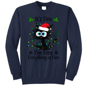 ItS Fine IM Fine Everything Is Fine Cat Christmas Lights Tall Sweatshirt