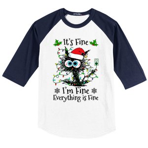 ItS Fine IM Fine Everything Is Fine Cat Christmas Lights Baseball Sleeve Shirt