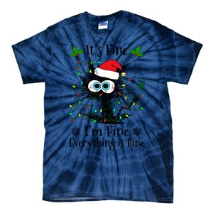 ItS Fine IM Fine Everything Is Fine Cat Christmas Lights Tie-Dye T-Shirt