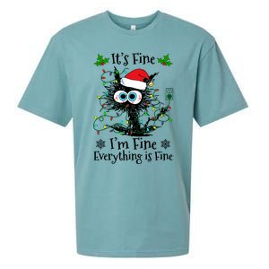 ItS Fine IM Fine Everything Is Fine Cat Christmas Lights Sueded Cloud Jersey T-Shirt