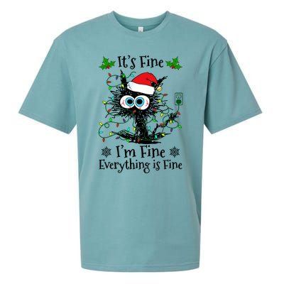 ItS Fine IM Fine Everything Is Fine Cat Christmas Lights Sueded Cloud Jersey T-Shirt