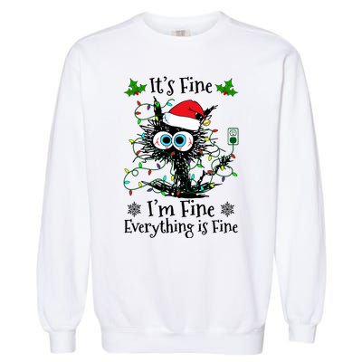 ItS Fine IM Fine Everything Is Fine Cat Christmas Lights Garment-Dyed Sweatshirt