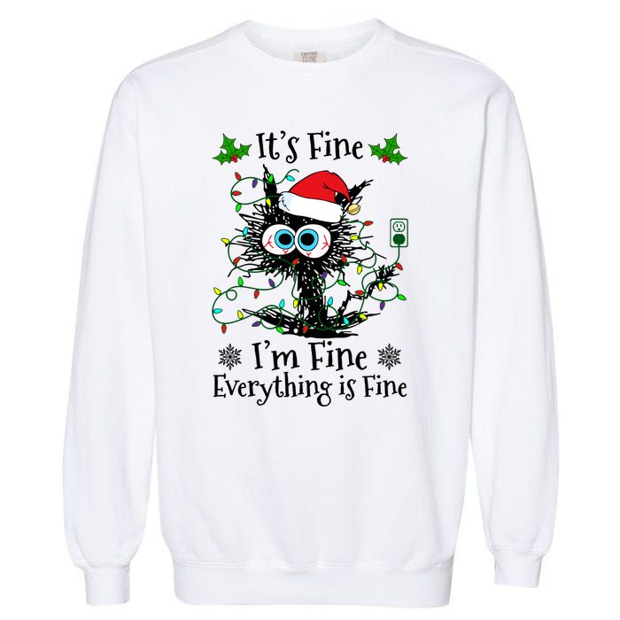 ItS Fine IM Fine Everything Is Fine Cat Christmas Lights Garment-Dyed Sweatshirt