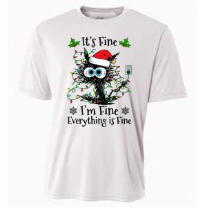 ItS Fine IM Fine Everything Is Fine Cat Christmas Lights Cooling Performance Crew T-Shirt