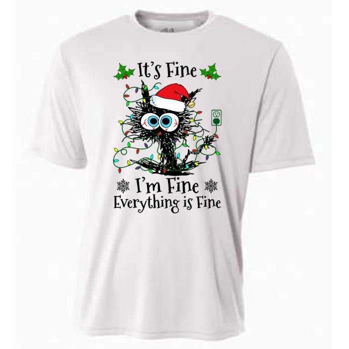 ItS Fine IM Fine Everything Is Fine Cat Christmas Lights Cooling Performance Crew T-Shirt