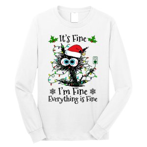 ItS Fine IM Fine Everything Is Fine Cat Christmas Lights Long Sleeve Shirt