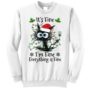 ItS Fine IM Fine Everything Is Fine Cat Christmas Lights Sweatshirt