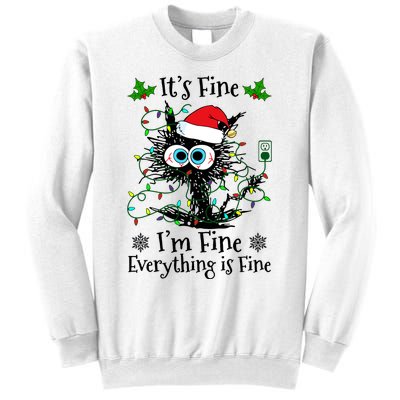 ItS Fine IM Fine Everything Is Fine Cat Christmas Lights Sweatshirt