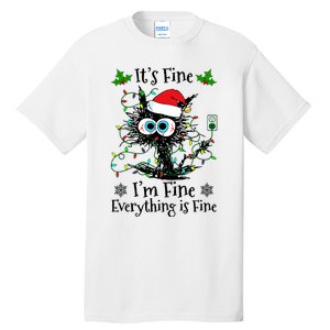 ItS Fine IM Fine Everything Is Fine Cat Christmas Lights Tall T-Shirt