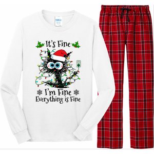 ItS Fine IM Fine Everything Is Fine Cat Christmas Lights Long Sleeve Pajama Set