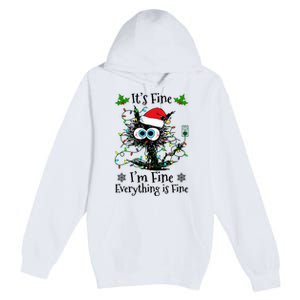 ItS Fine IM Fine Everything Is Fine Cat Christmas Lights Premium Pullover Hoodie