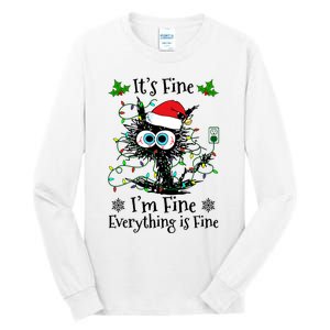 ItS Fine IM Fine Everything Is Fine Cat Christmas Lights Tall Long Sleeve T-Shirt