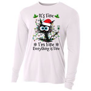 ItS Fine IM Fine Everything Is Fine Cat Christmas Lights Cooling Performance Long Sleeve Crew