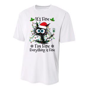 ItS Fine IM Fine Everything Is Fine Cat Christmas Lights Performance Sprint T-Shirt