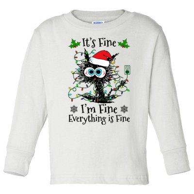 ItS Fine IM Fine Everything Is Fine Cat Christmas Lights Toddler Long Sleeve Shirt