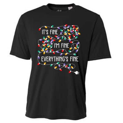 ItS Fine IM Fine Everything Is Fine Christmas Lights Xmas Cooling Performance Crew T-Shirt