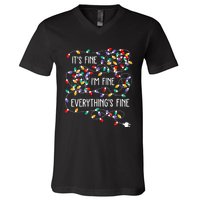 ItS Fine IM Fine Everything Is Fine Christmas Lights Xmas V-Neck T-Shirt