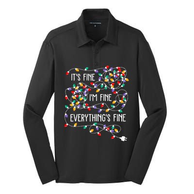 ItS Fine IM Fine Everything Is Fine Christmas Lights Xmas Silk Touch Performance Long Sleeve Polo