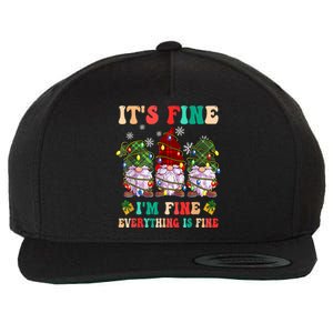 It's Fine I'm Fine Everything Is Fine Christmas Lights Gnome Wool Snapback Cap