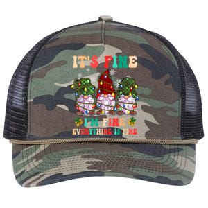 It's Fine I'm Fine Everything Is Fine Christmas Lights Gnome Retro Rope Trucker Hat Cap