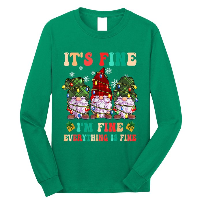 It's Fine I'm Fine Everything Is Fine Christmas Lights Gnome Long Sleeve Shirt