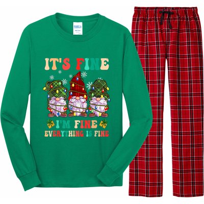 It's Fine I'm Fine Everything Is Fine Christmas Lights Gnome Long Sleeve Pajama Set