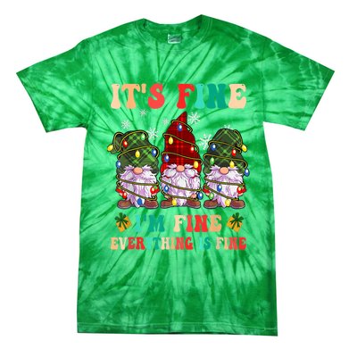 It's Fine I'm Fine Everything Is Fine Christmas Lights Gnome Tie-Dye T-Shirt