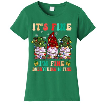 It's Fine I'm Fine Everything Is Fine Christmas Lights Gnome Women's T-Shirt