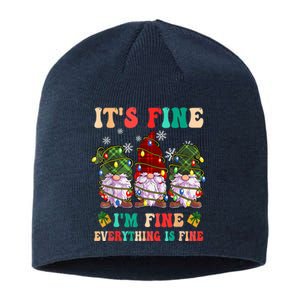 It's Fine I'm Fine Everything Is Fine Christmas Lights Gnome Sustainable Beanie