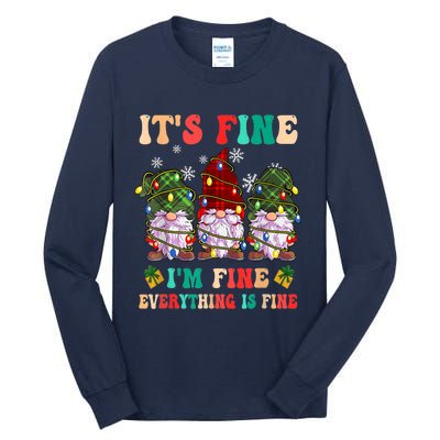 It's Fine I'm Fine Everything Is Fine Christmas Lights Gnome Tall Long Sleeve T-Shirt