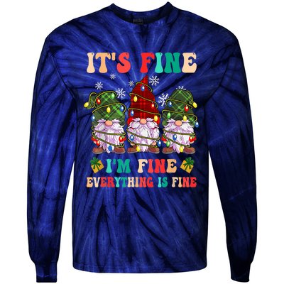 It's Fine I'm Fine Everything Is Fine Christmas Lights Gnome Tie-Dye Long Sleeve Shirt