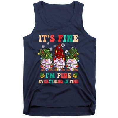 It's Fine I'm Fine Everything Is Fine Christmas Lights Gnome Tank Top