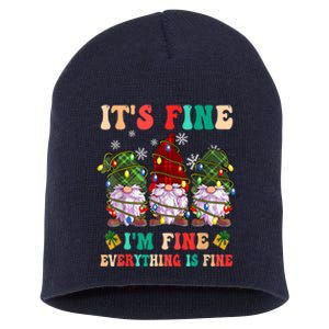 It's Fine I'm Fine Everything Is Fine Christmas Lights Gnome Short Acrylic Beanie