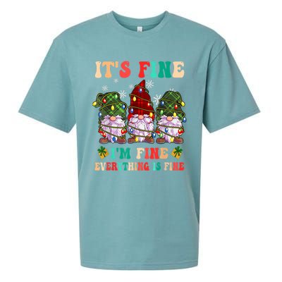 It's Fine I'm Fine Everything Is Fine Christmas Lights Gnome Sueded Cloud Jersey T-Shirt