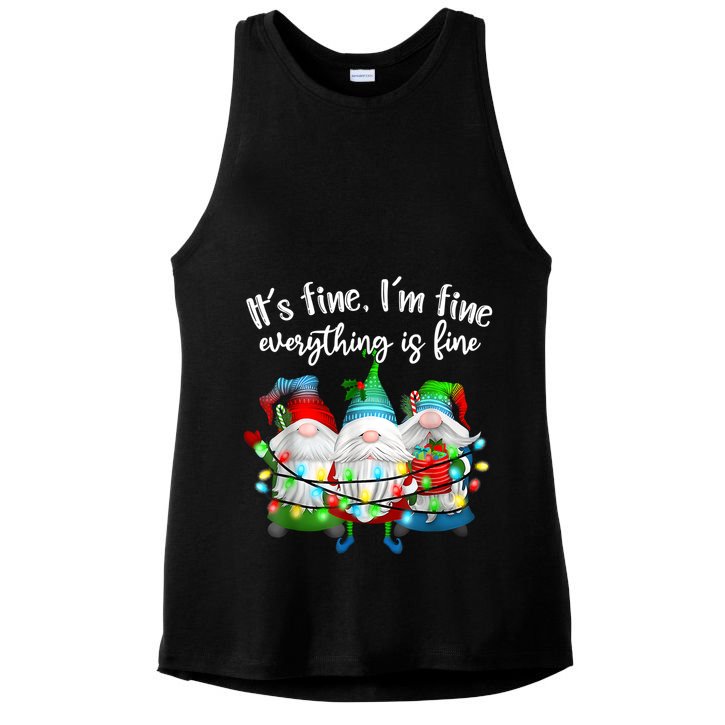 ItS Fine IM Fine Everything Is Fine Gnome Christmas Light Ladies PosiCharge Tri-Blend Wicking Tank