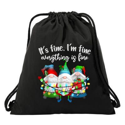 ItS Fine IM Fine Everything Is Fine Gnome Christmas Light Drawstring Bag