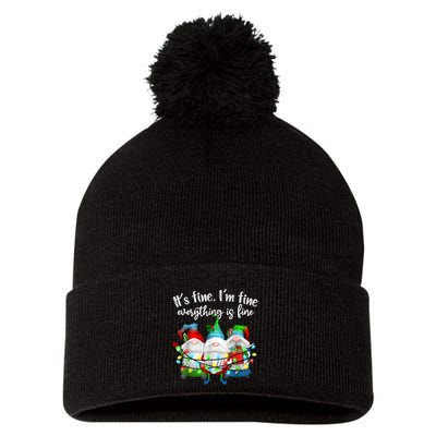ItS Fine IM Fine Everything Is Fine Gnome Christmas Light Pom Pom 12in Knit Beanie