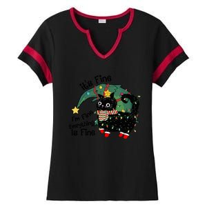 ItS Fine IM Fine Santa Black Cat Xmas Lights Christmas Funny Gift Ladies Halftime Notch Neck Tee