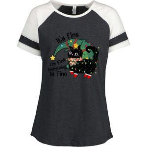 ItS Fine IM Fine Santa Black Cat Xmas Lights Christmas Funny Gift Enza Ladies Jersey Colorblock Tee