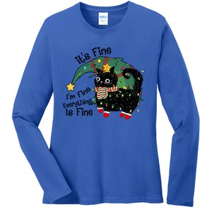 ItS Fine IM Fine Santa Black Cat Xmas Lights Christmas Funny Gift Ladies Long Sleeve Shirt