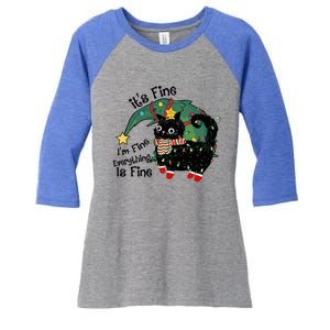 ItS Fine IM Fine Santa Black Cat Xmas Lights Christmas Funny Gift Women's Tri-Blend 3/4-Sleeve Raglan Shirt