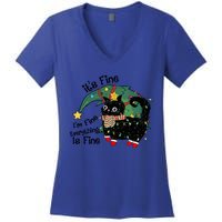 ItS Fine IM Fine Santa Black Cat Xmas Lights Christmas Funny Gift Women's V-Neck T-Shirt