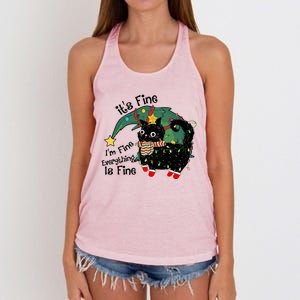 ItS Fine IM Fine Santa Black Cat Xmas Lights Christmas Funny Gift Women's Knotted Racerback Tank