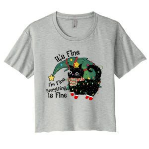 ItS Fine IM Fine Santa Black Cat Xmas Lights Christmas Funny Gift Women's Crop Top Tee