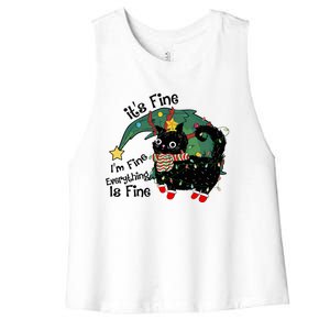 ItS Fine IM Fine Santa Black Cat Xmas Lights Christmas Funny Gift Women's Racerback Cropped Tank