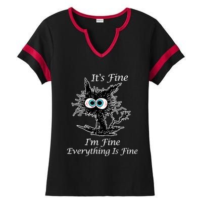 It's Fine I'm Fine Everything Is Fine Funny Cat Ladies Halftime Notch Neck Tee