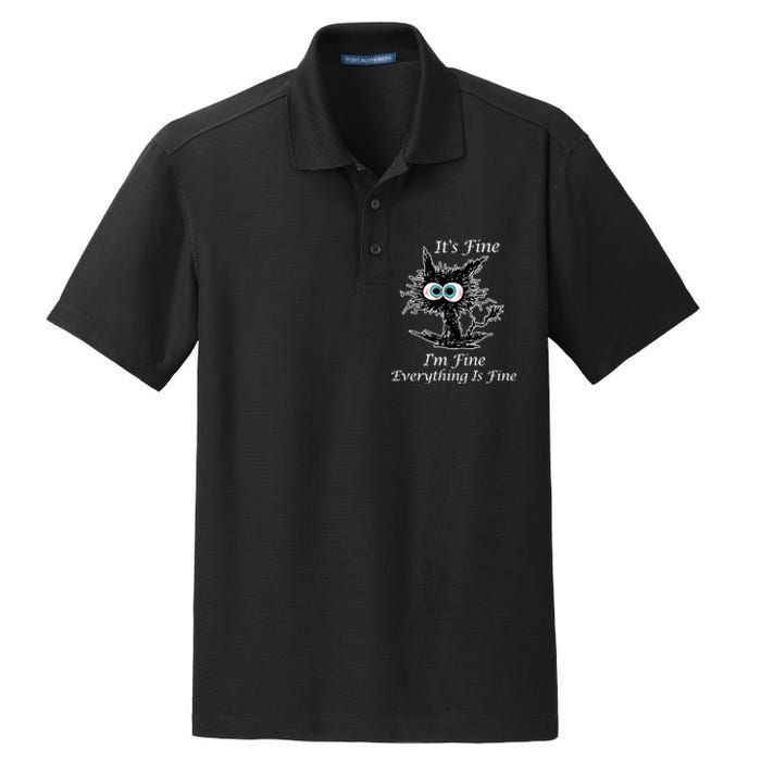 It's Fine I'm Fine Everything Is Fine Funny Cat Dry Zone Grid Polo