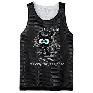 It's Fine I'm Fine Everything Is Fine Funny Cat Mesh Reversible Basketball Jersey Tank